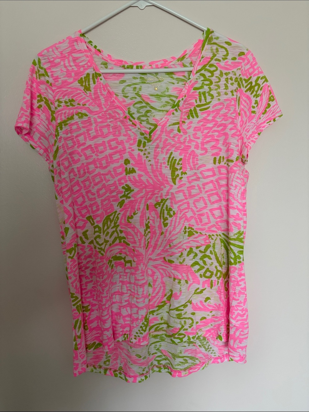 Lilly Pulitzer Pink & Green Printed V-Neck Tee